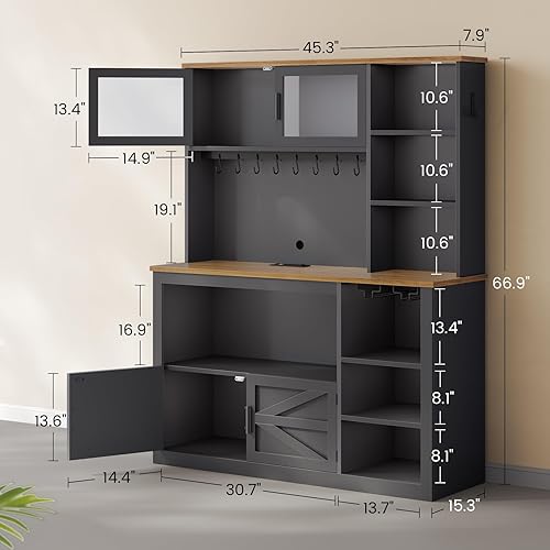 Miniatura 2 de Itaar Armario de barra de café de 45.3 pulgadas, estante para panaderos con toma de corriente y almacenamiento, soporte para microondas de granja