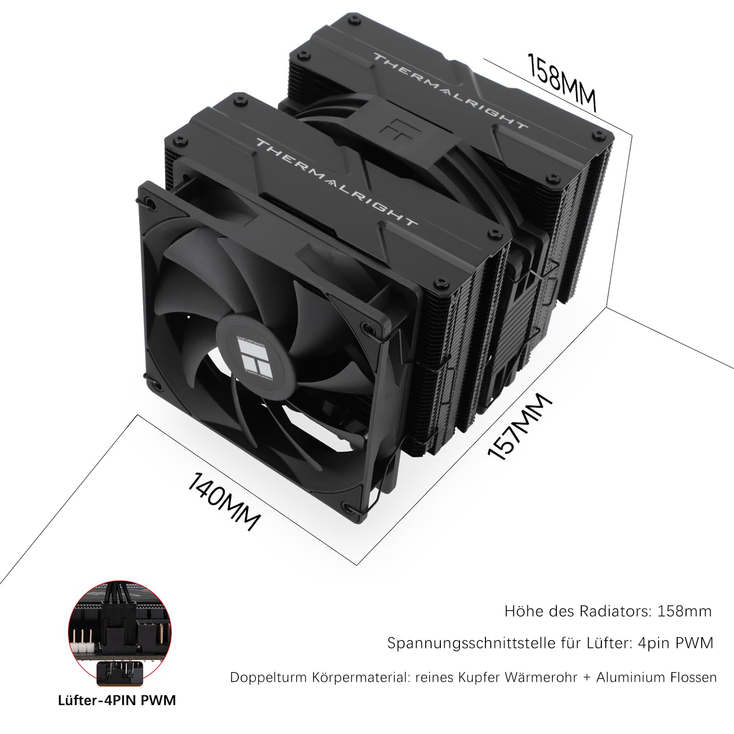 Chłodzenie CPU TR-Thermalright Peerless Assassin 140 Black, Podwójna wieża z 6 rurkami ciepła, Podwójne wentylatory PWM 1500 RPM,Czarna górna pokrywa,dla AM5/AM4 oraz Intel LGA1851/1700/115X/1200/2011