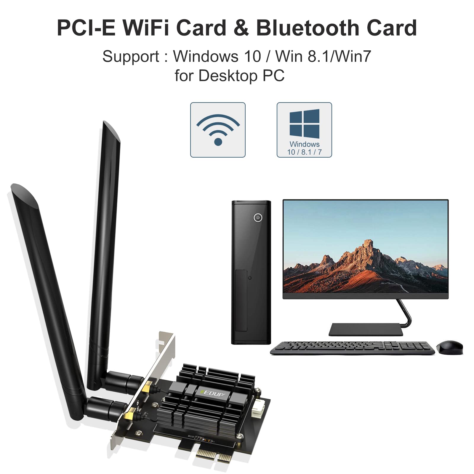 AC1300 Mbps PCIe WiFi Card Bluetooth 4.2 Heat Sink Dual Band