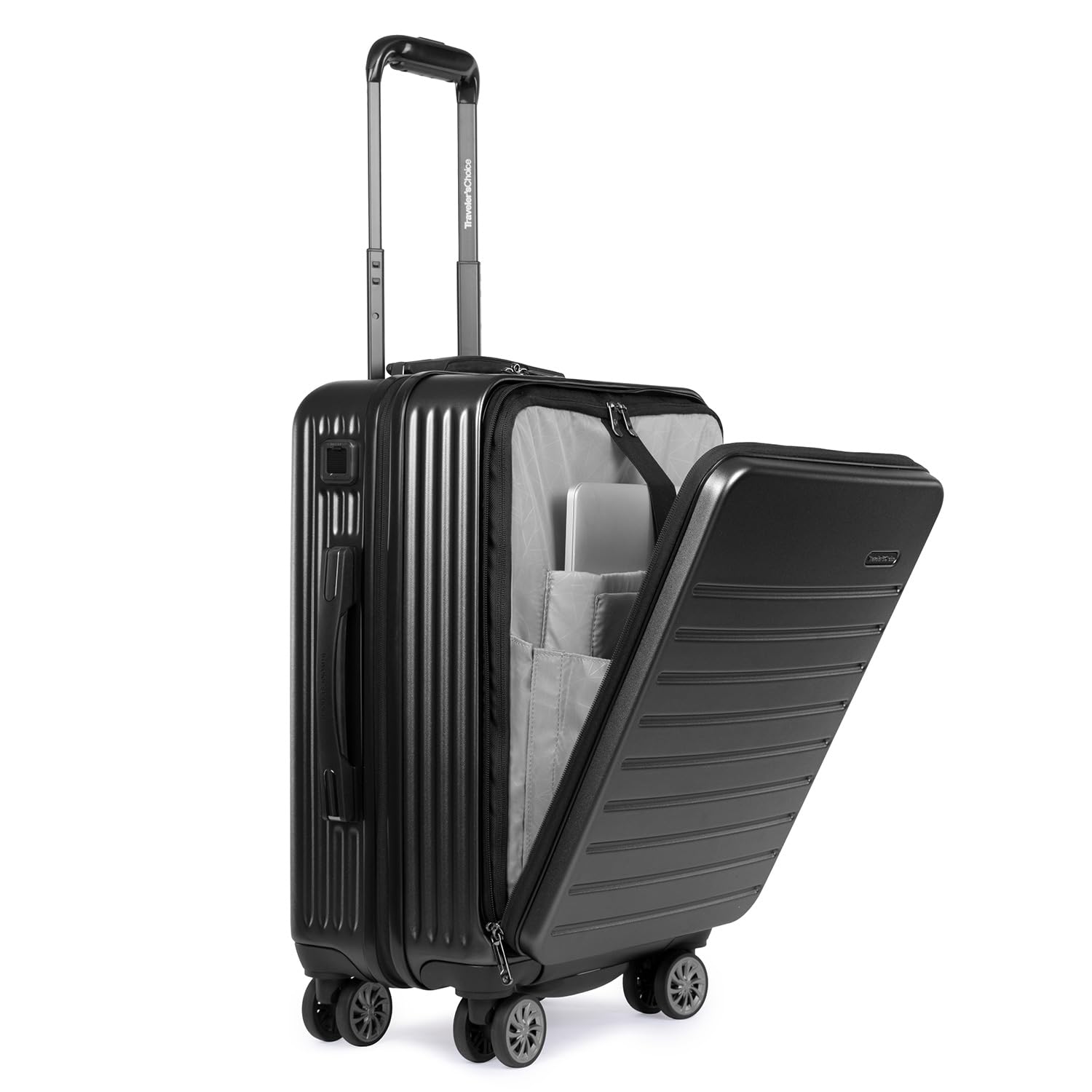 Traveler's Choice Front Pocket Polycarbonate Hardside Spinner Luggage, Black, Carry-On 22-Inch