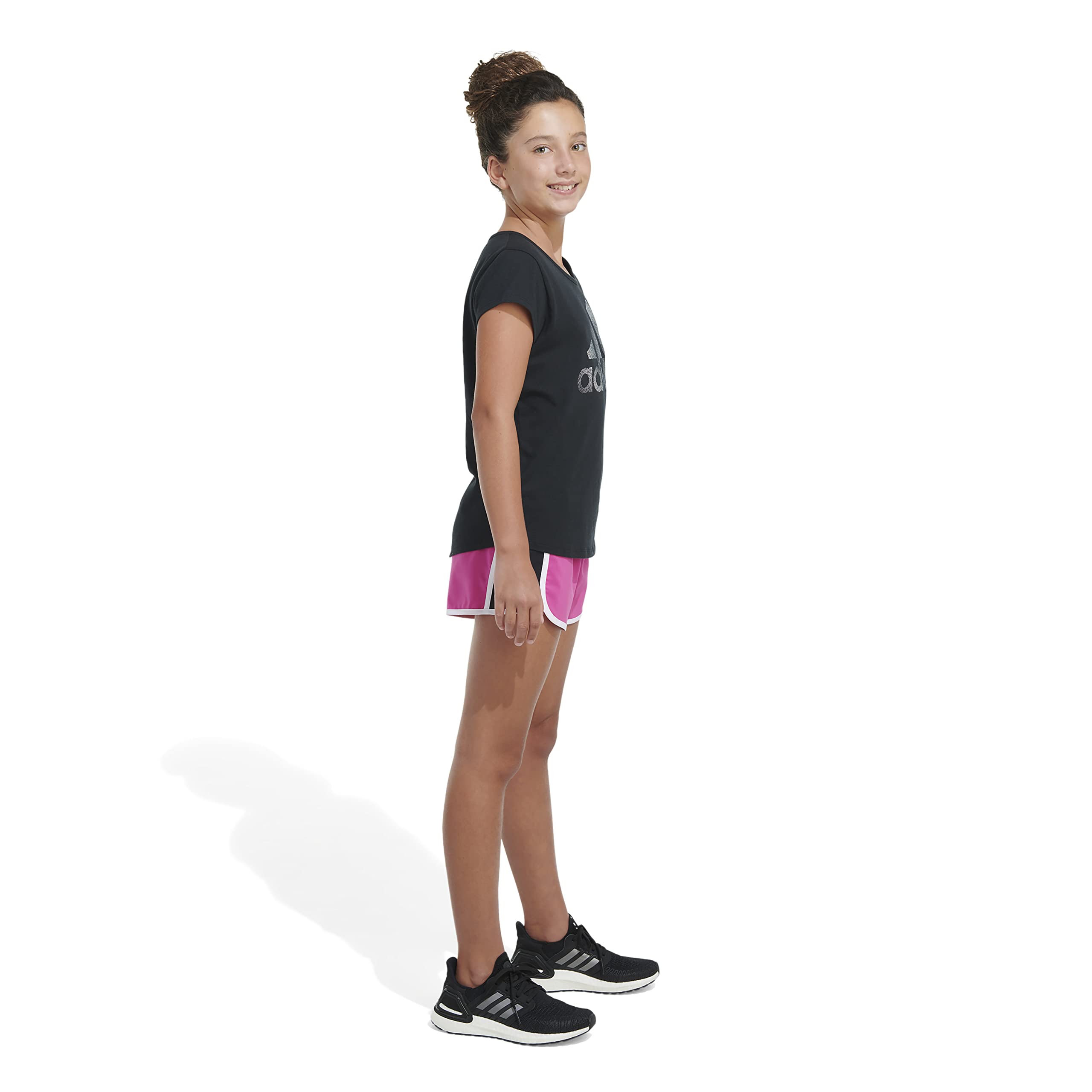 adidas Girls' Big Elastic Waistband Color Block Woven Pacer Shorts, Semi Lucid Fuchsia, XL (16)