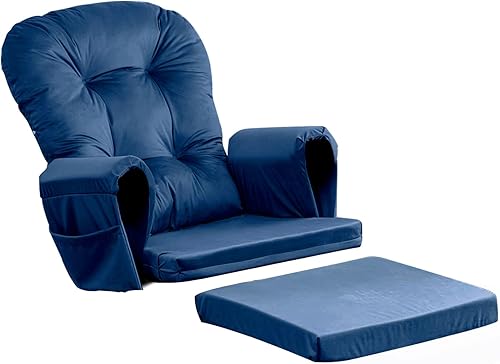 Juego de 5 cojines de repuesto de terciopelo suave grueso con cojín otomano y bolsillos de almacenamiento para guardería, mecedora de madera, color