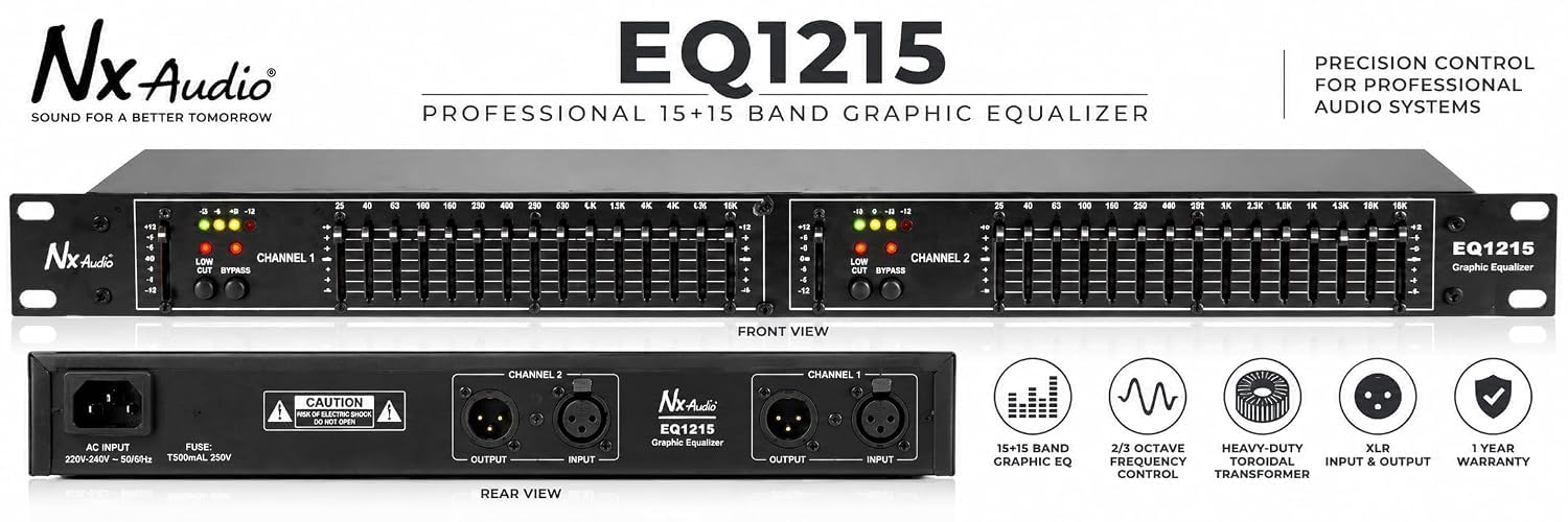 NX Audio EQ1215 Professional 15+15 Band Graphic Equalizer | 2/3