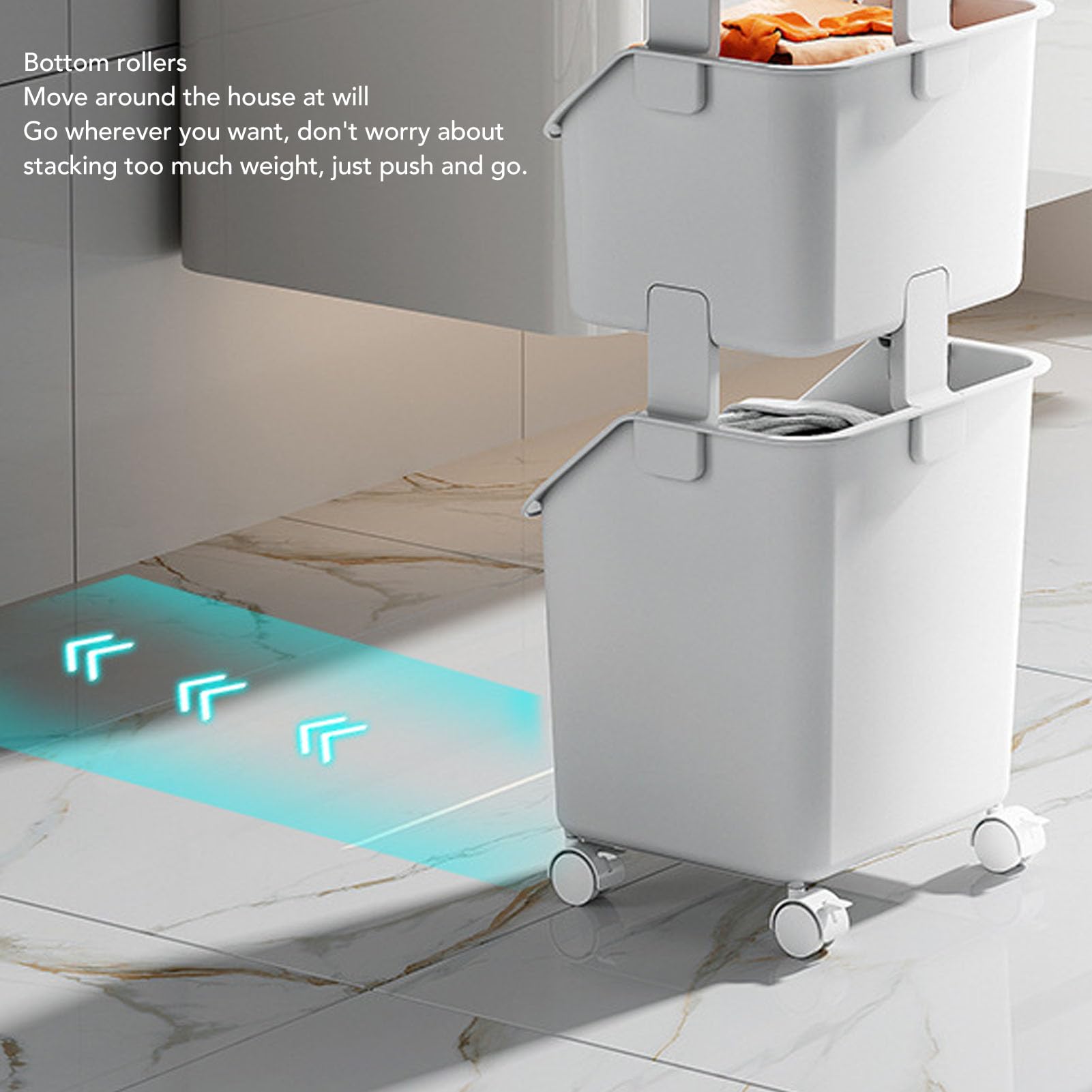 Rolling Laundry Hamper con 4 ruedas, cesta de almacenamiento de ropa multipropósito para casa, cocina, baño (3 nivel)