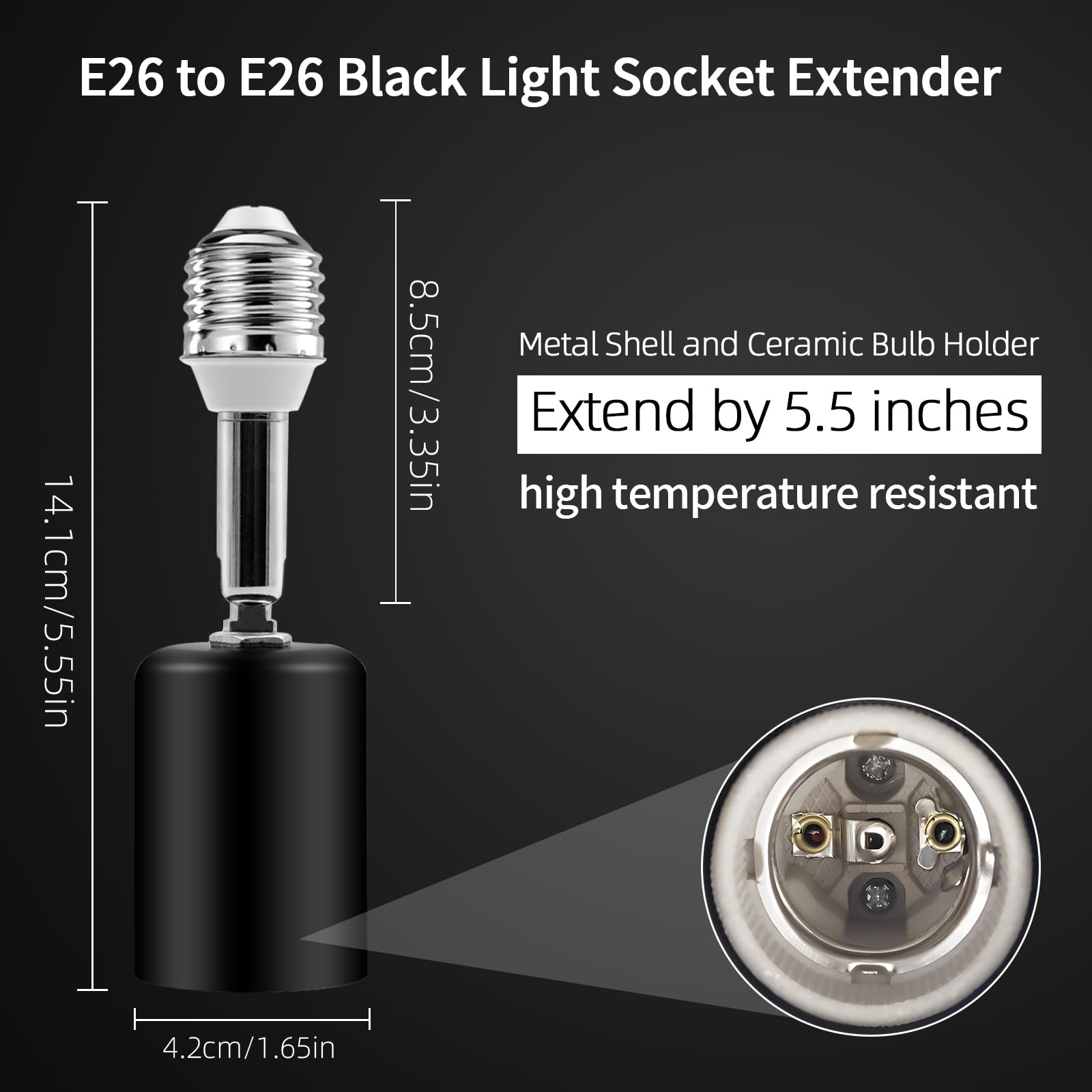 E26 Light Socket Extender - Adjustable & Heat Resistant -2