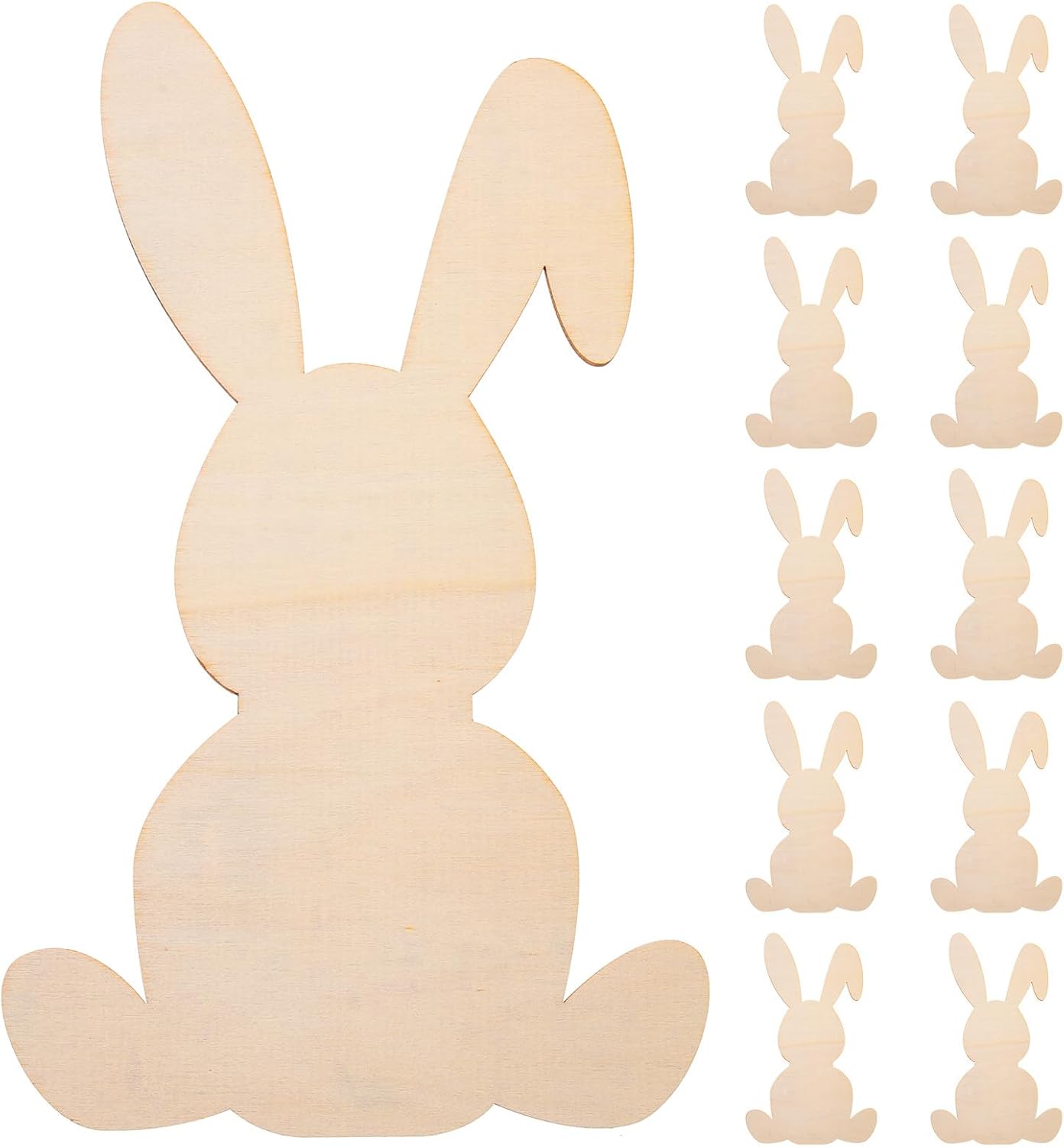 DOITOOL 10pcs Easter Wooden Bunny Cutouts, Unfinished Wooden Bunny Slices Blank Wood Rabbit Ornament for Wedding Birthday Party Easter Spring Home Decor DIY Crafts Painting Supplies