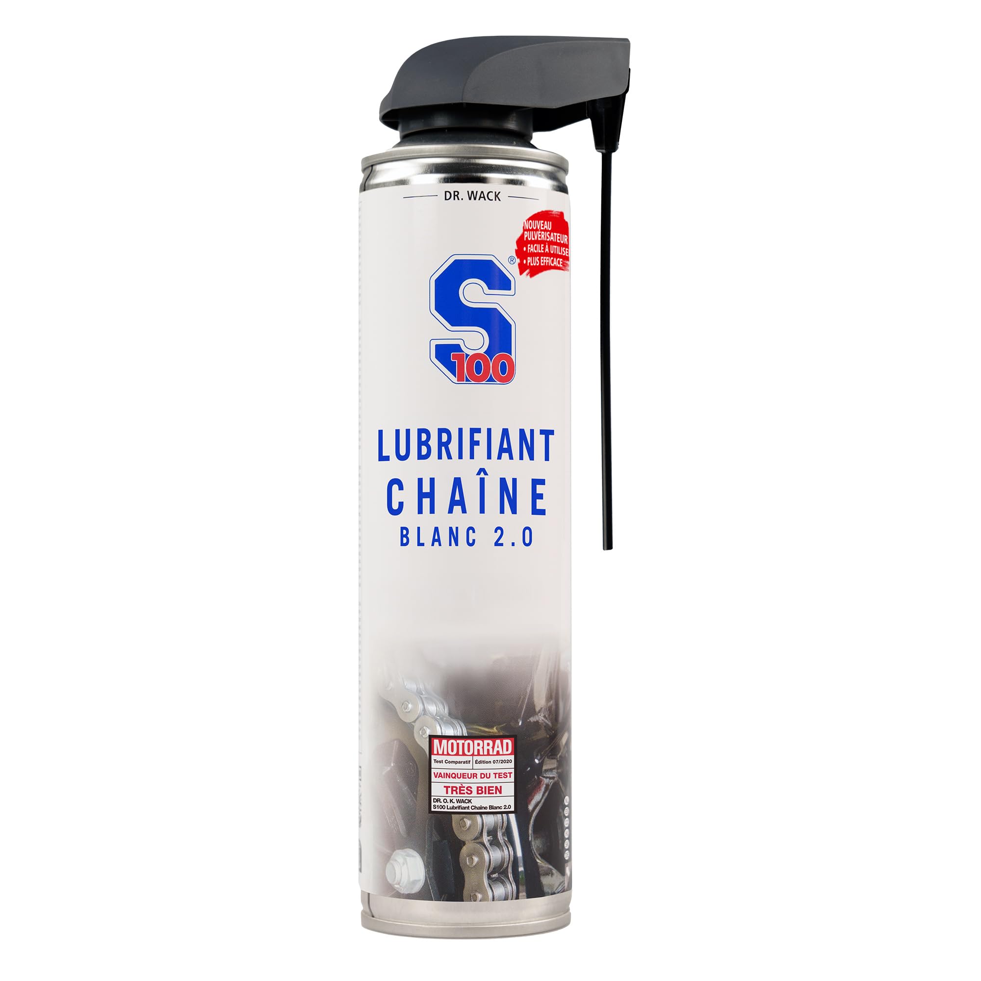 Dr. Wack - S100 Chain Lube - Lubrifiant Haute Performance & pour Chaîne de Moto - Protection Longue Durée contre Usure et Corrosion - Résistant à l'Eau - Fabriqué en Allemagne - Spray 400 ml