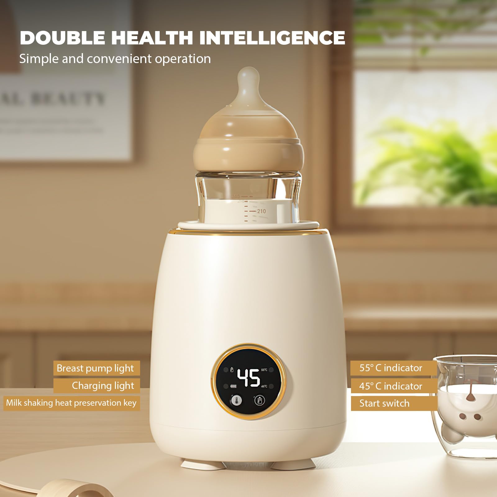 6 livelli di frappè per bambini, indicatore LED con suono di richieste per tutte le bottiglie, controllo della temperatura, tempo 1-6 minuti per latte materno (bianco)
