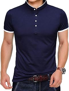 PeaceCake Herren-Poloshirt, Hipster, Mandarin-Kragen, schmale Passform, lässig, lang/kurzärmelig