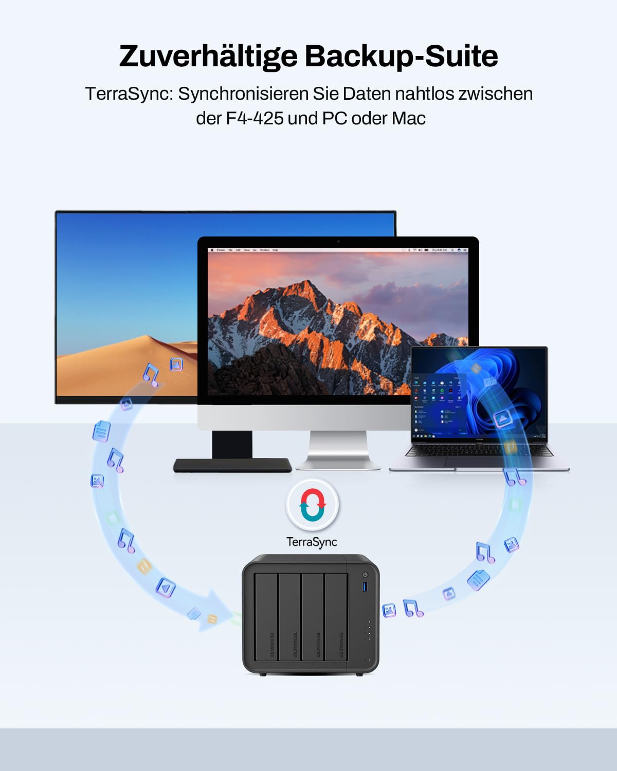 TERRAMASTER F4-425 4-Bay NAS-Speicher mit Intel x86 Quad-Core CPU, 4 GB RAM, 2,5 GbE LAN, Multimedia-Server für Privatanwender zur Netzwerkspeicherung (ohne Festplatte)