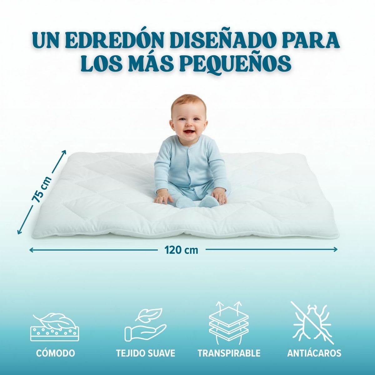 DREAMWAY Edredón nórdico para bebé 75×120 cm (Cuna 60×120) – 300 g/m² Microfibra, antiácaros, Oeko-Tex – edredones Infantiles – Manta bebé