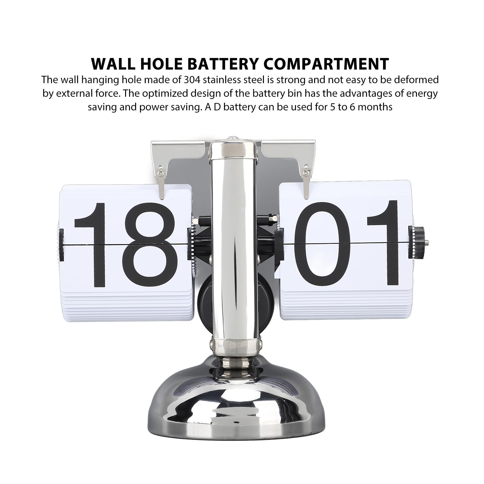 Lybunair 304 Spotless Steel Flip Clock Large Number Retro Flip Clock Battery Powered 24 Hour Display for Home Office (All Black)