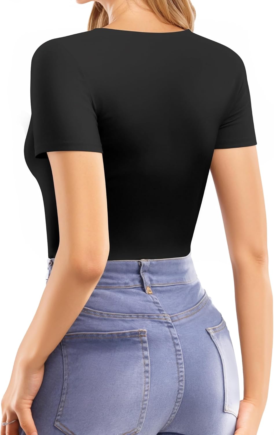 MANGOPOP Women's Double Lined Short Long Sleeve Tops V Neck T Shirts Fitted Basic Tee - Image 4