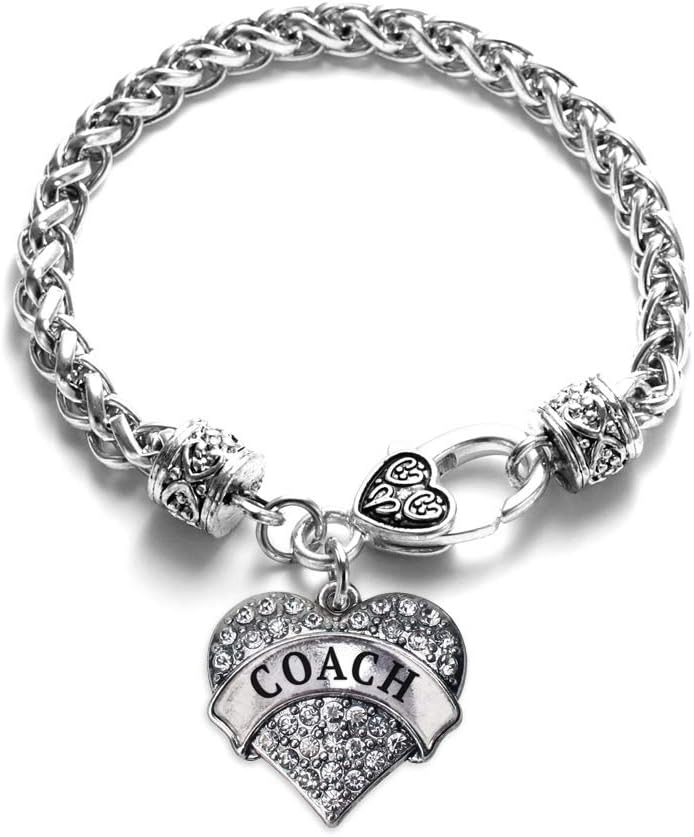 Inspired Silver - Coach - Silver Braided Bracelet for Women - Pave Heart Charm Bracelet Jewelry Gift with Cubic Zirconia - Women's Charm Bracelet with Lobster Claw Clasp