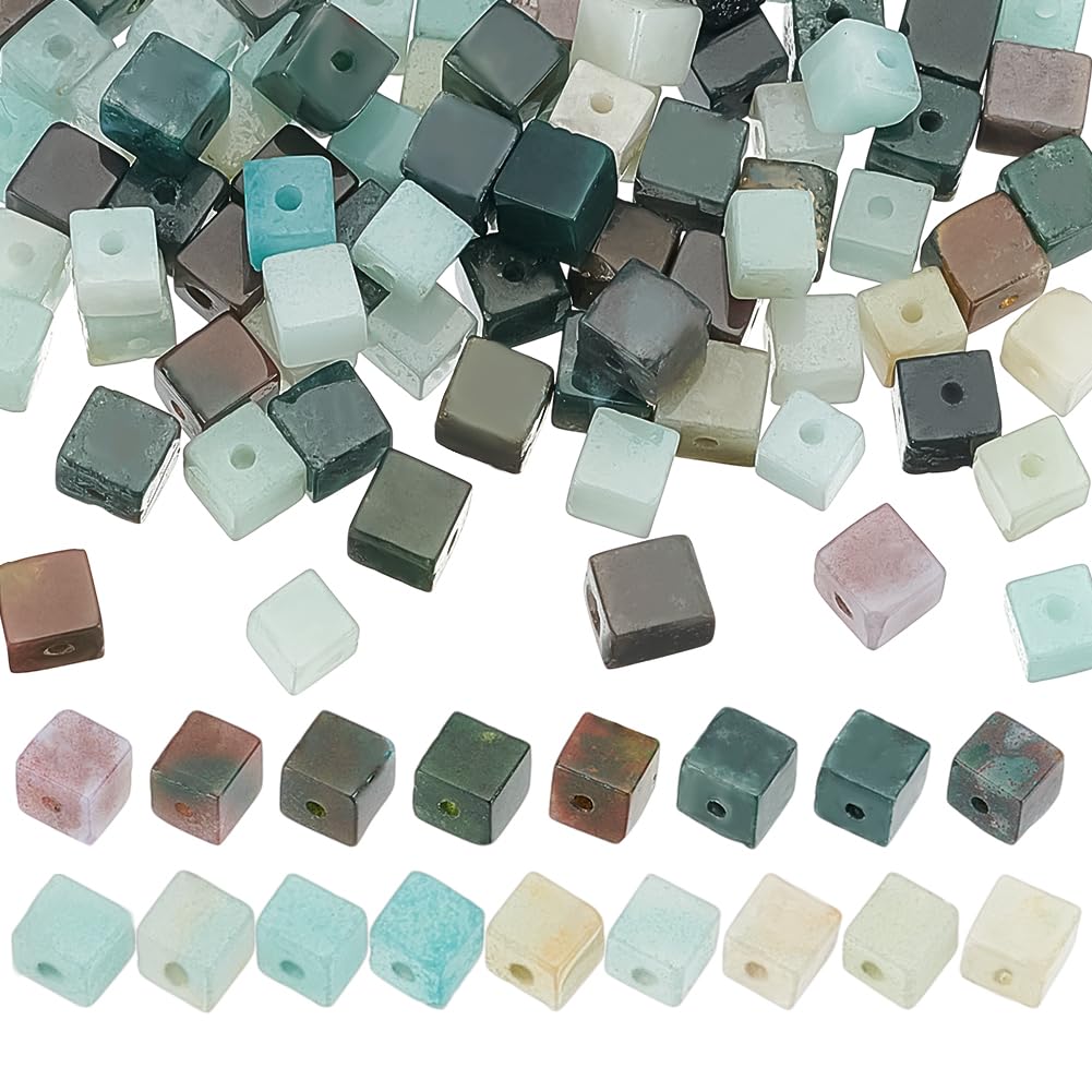 Perles en agate et amazonite carrées pour fabrication bijoux et loisirs