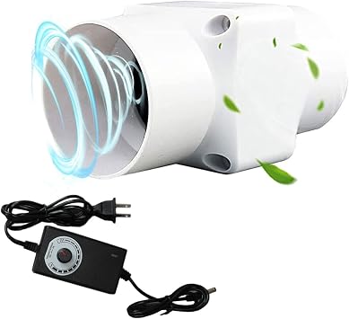 12V Inline Duct Fan 2 Inch 6W Ventilation Exhaust Booster 62 CFM 50mm Intake Fume Extractor Blower for Ducting, Bathroom, Kitchen, Grow Tents,Adjustable Speed