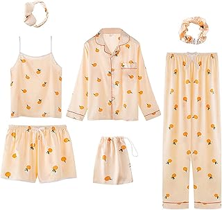 Conjunto de pijama cálido para mujer, ropa de dormir de satén, con 7 piezas estampadas, cómodo traje para padres e hijos, ropa deportiva