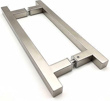 12in H Shape Tube Pull Back-to-Back Handle, 304 Stainless Steel Replacement Hardware, Square Ladder Handle for Sliding Frameless Shower Door Panel Brushed Nickel, 12" / Hole Spacing 8"