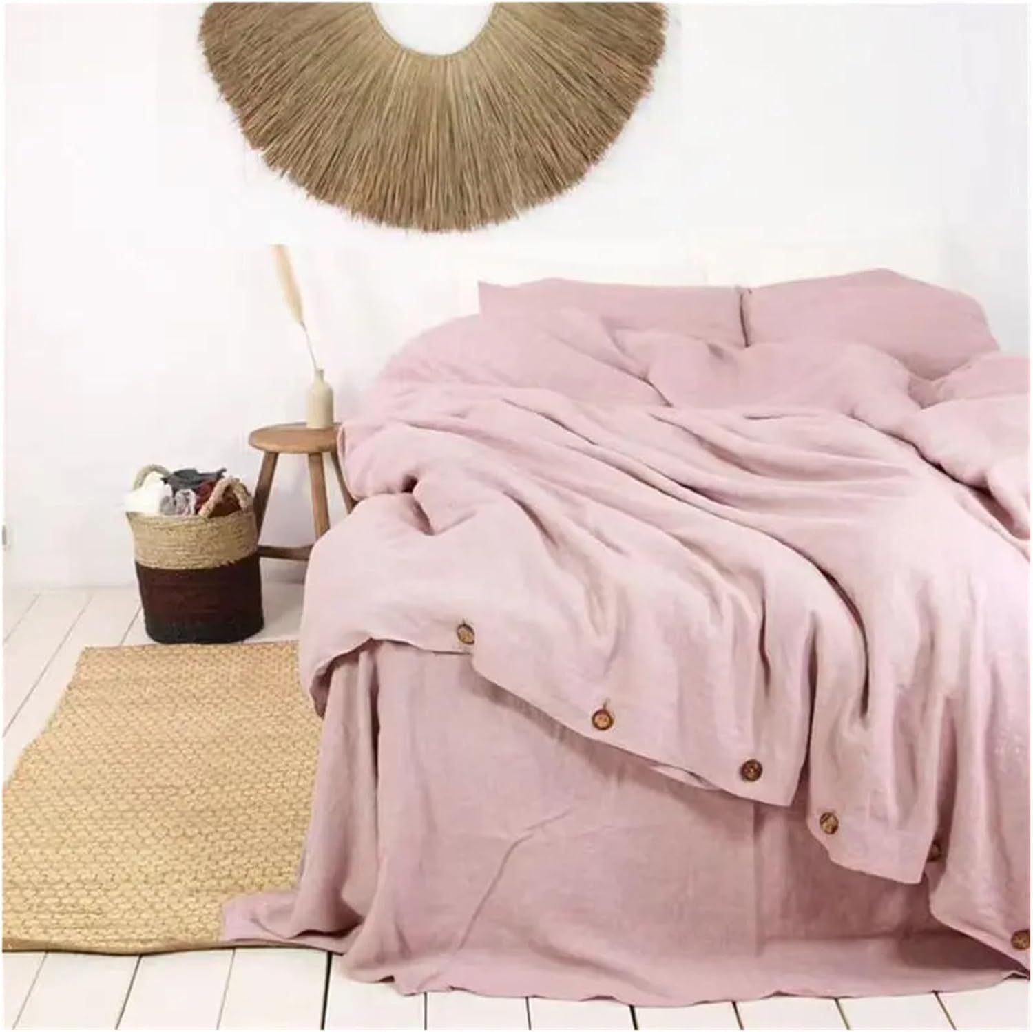 100% French Linen Natural Duvet Cover Durable Healthy Home Textiles Bedding Soft Comfortable Quilt Comforter Cover Queen (C 180x220cm)