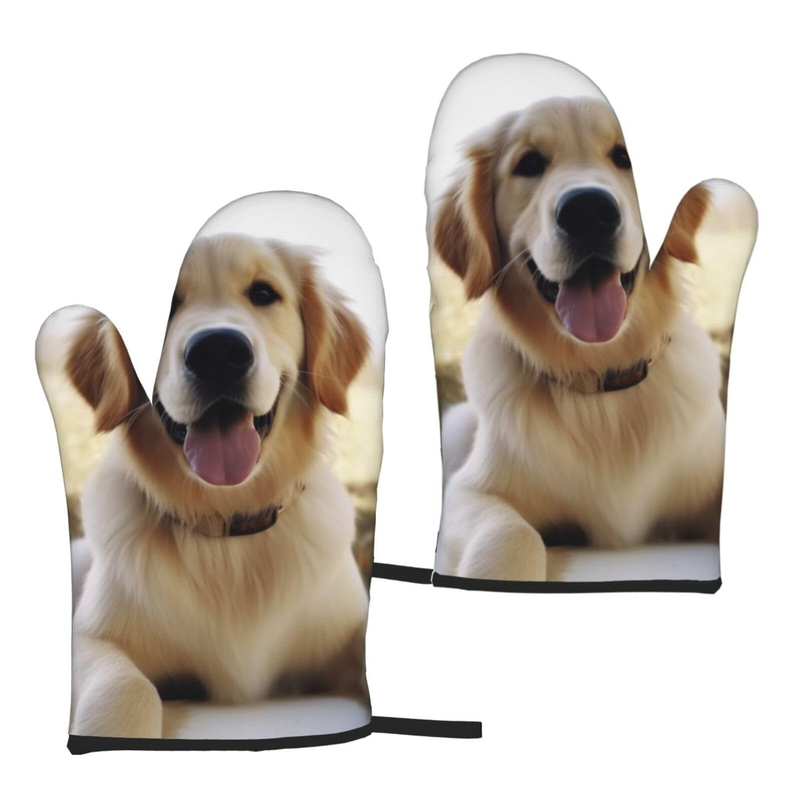 Golden Retriever Printed Oven Mitts Sets 2 PCS Heat Resistant and Non-Slip Glove Potholder for Kitchen Cooking Baking Grilling