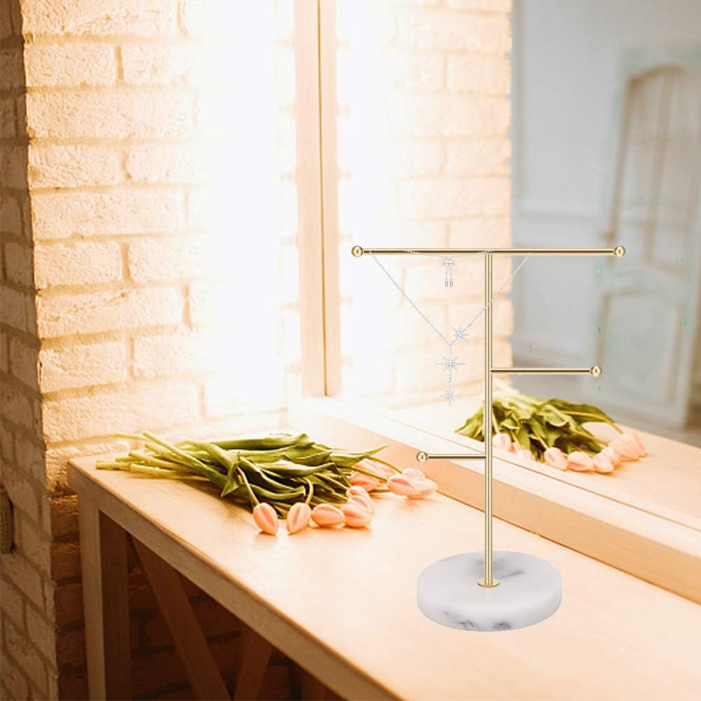 Hileyu Jewelry Stand Display Necklace Holder T-Bar Plated Metal Tabletop Jewelry Organizer Tower for Hanging Pendant Earring Bracelet Rings Accessories (Gold) : Clothing, Shoes & Jewelry