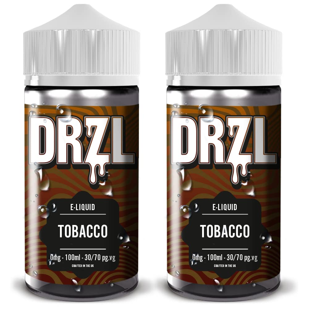 Premium Drzl Tobacco Flavour E Liquid - 2 x 100ml, 70/30 0mg, No Nicotine, Shortfill, Sub Ohm Ecig, Vape Juice for Vape Kits & Gifts