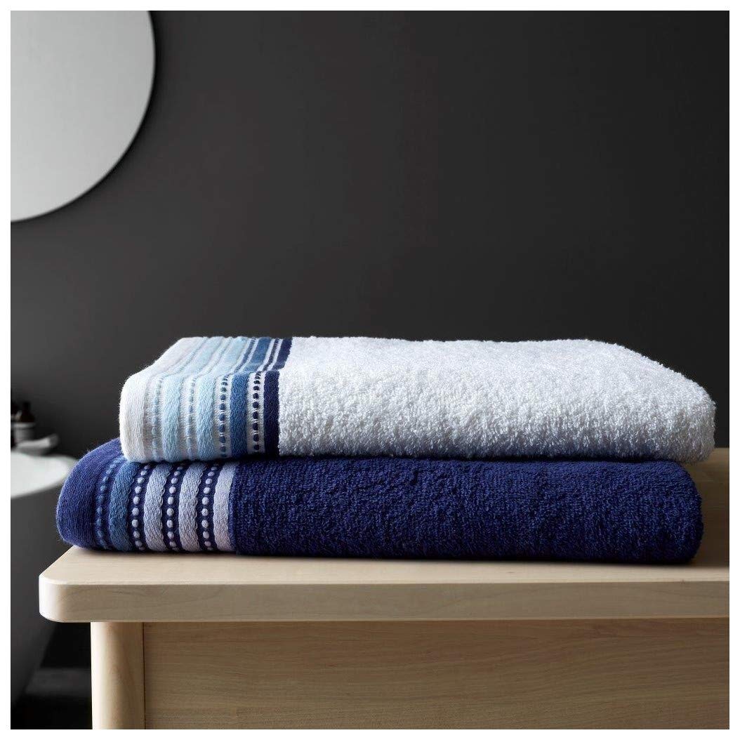 Hendem. 2 Piece 600 GSM Malton 100% Pure Cotton Soft Absorbent Bath Sheet White & Dark Colour Combination Towel Set (Navy White, 2 x Bath Sheet)