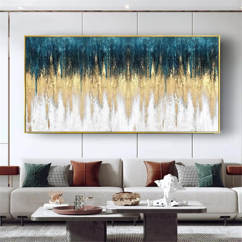 DFZEWKI Abstract Golden Blue Modern Art Wall Decor for Home Living Room Decor(50x100cm(20x39in)/No frame)