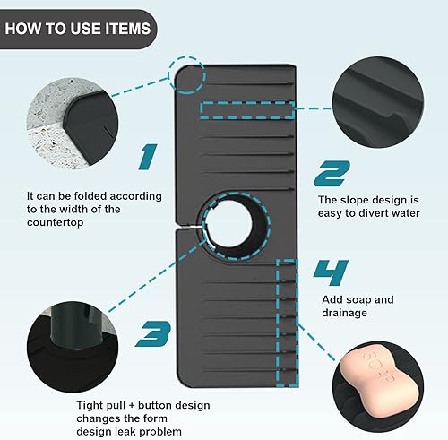 Miniatura 4 de Protector de salpicaduras de silicona para grifo protectores de fregadero para fregadero de cocina cocina baño tapete de secado de platos de drenaje