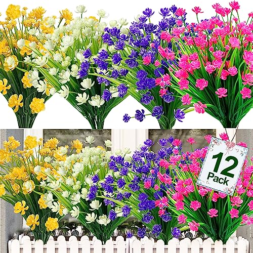 Turnmeon 12Pcs Corn Flower Artificial Flowers Outdoor Uv Resistant Fake Flowers,Faux Plastic Flower Greenery Shrubs Plants For Cemetery Indoor Planter Home Garden Window Box Porch Decor(Colorful) #TOP21