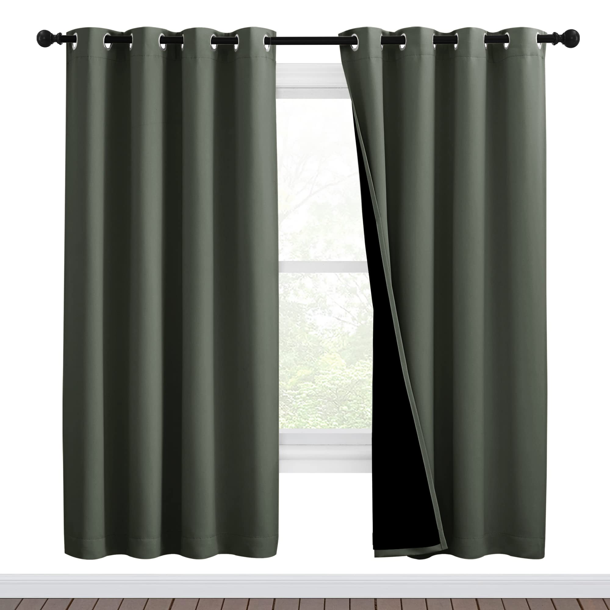 NICETOWN 100% Blackout Window Curtain Panels, Full Light Blocking Drapes with Black Liner for Nursery, 72-inch Drop Thermal Insulated Draperies (Dark Mallard, 2 Pieces, 46-inch Wide Per Panel)