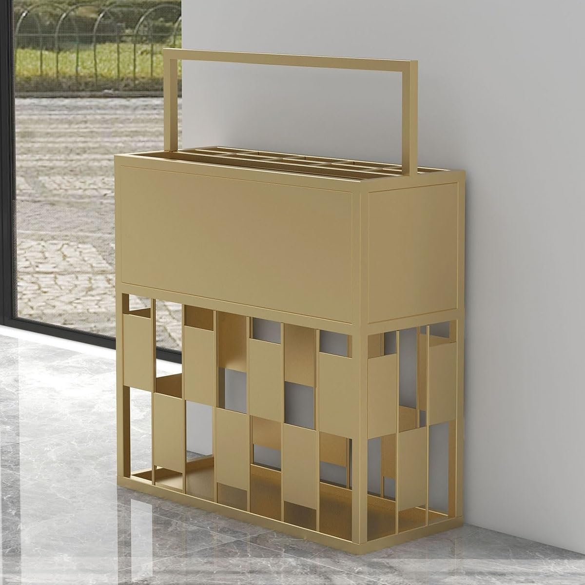 Porte-parapluies rectangulaire en métal or grande capacité pour optimiser l'espace de votre entrée