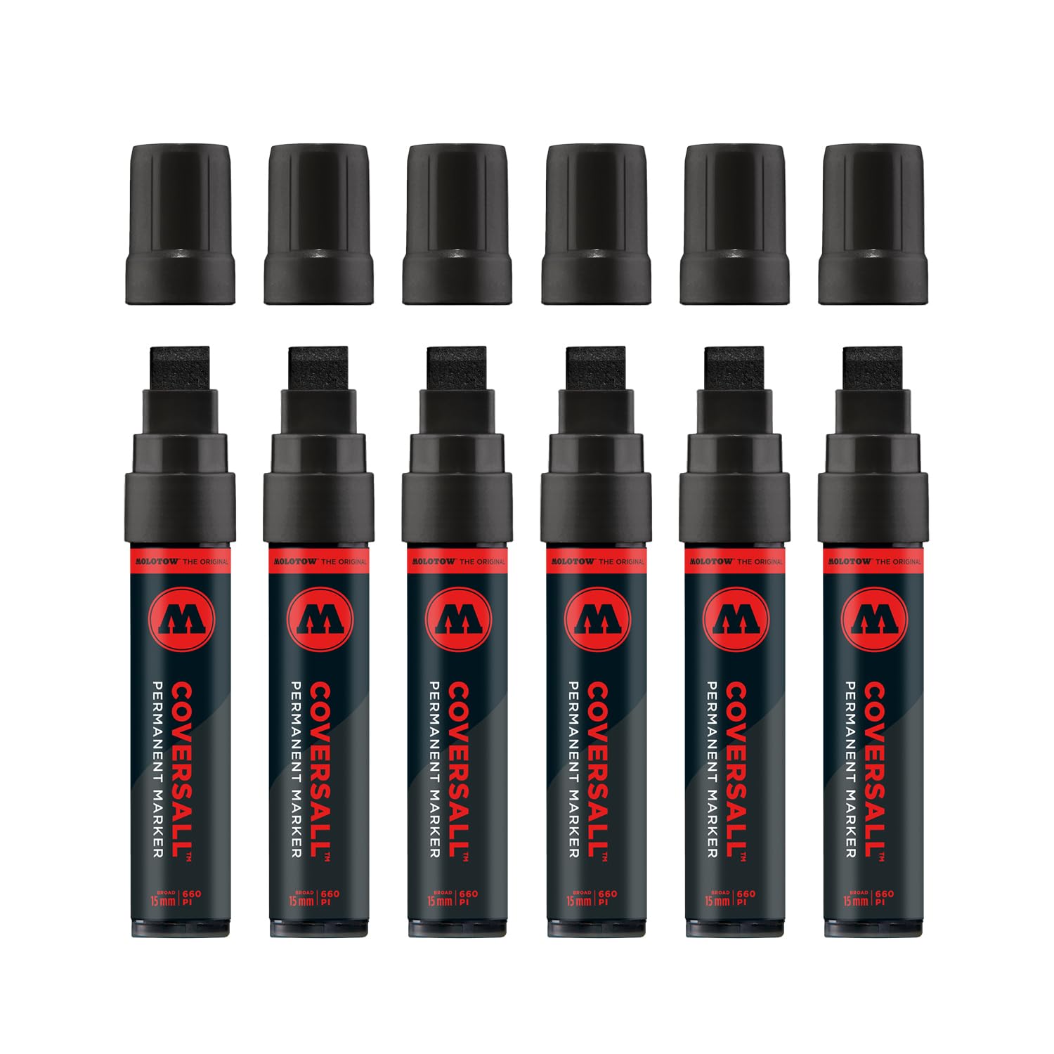Molotow Masterpiece Coversall - Rotulador permanente (recargable, 660 PI, 15 mm, 6 unidades), color negro