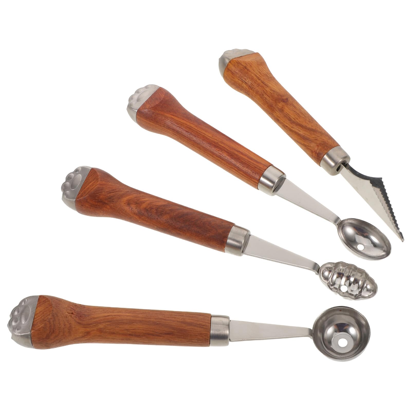 Hohopeti 4 Stück Teiliges Melonen-baller-set mit Ergonomischem Holzgriff Edelstahl Obstschneider und Kugelausstecher für Melone Cantaloupe und Eiscreme Vielseitig als Fleisch Keksausstecher