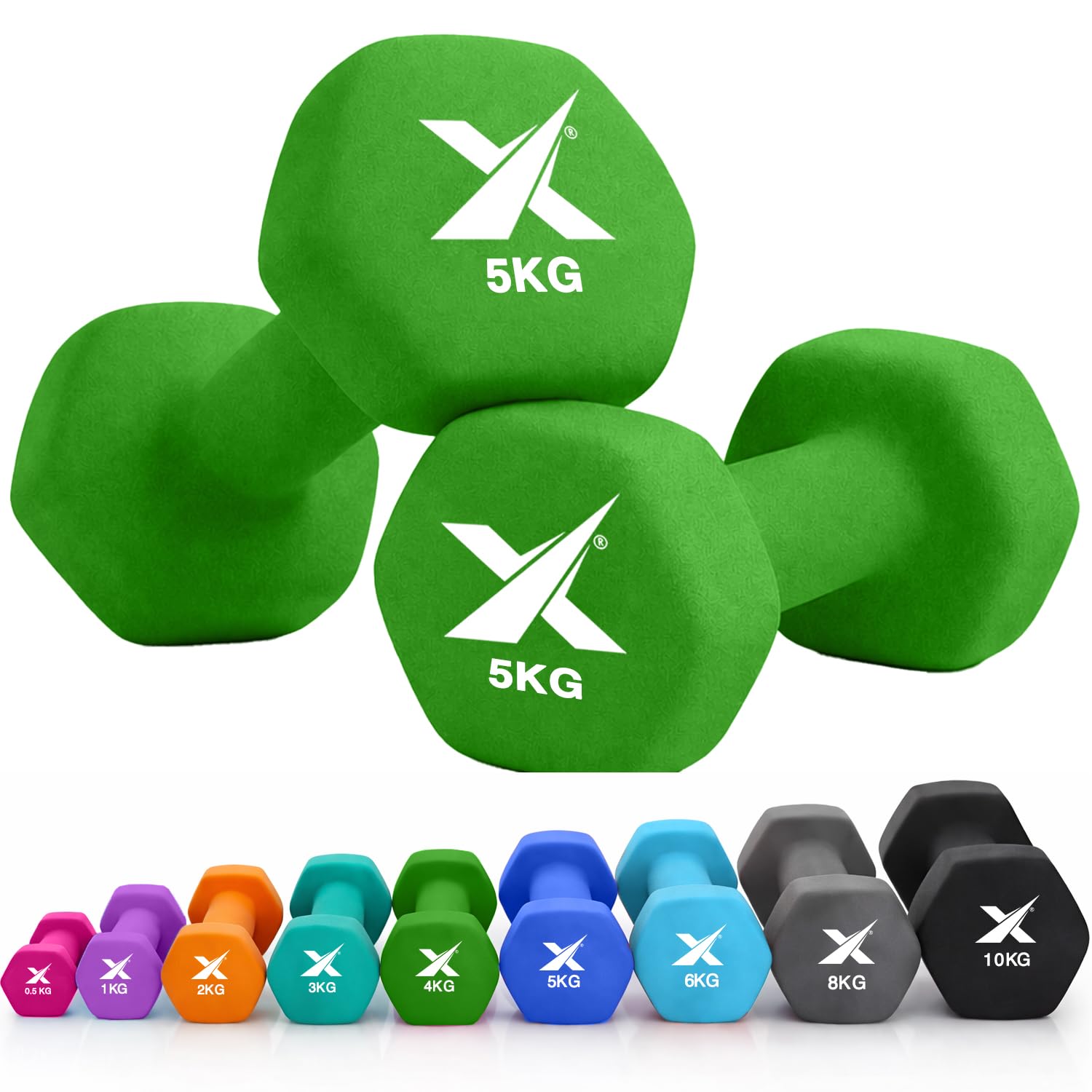 XN8 Neoprene Dumbbell Set, Non-Slip Dumbbells Pair of 0.5kg–10kg Hand Weights, Home Gym Strength Training Weights for Men & Women, Aerobics, Pilates, Body Toning, Arm, Biceps & Fitness Exercises — image 1