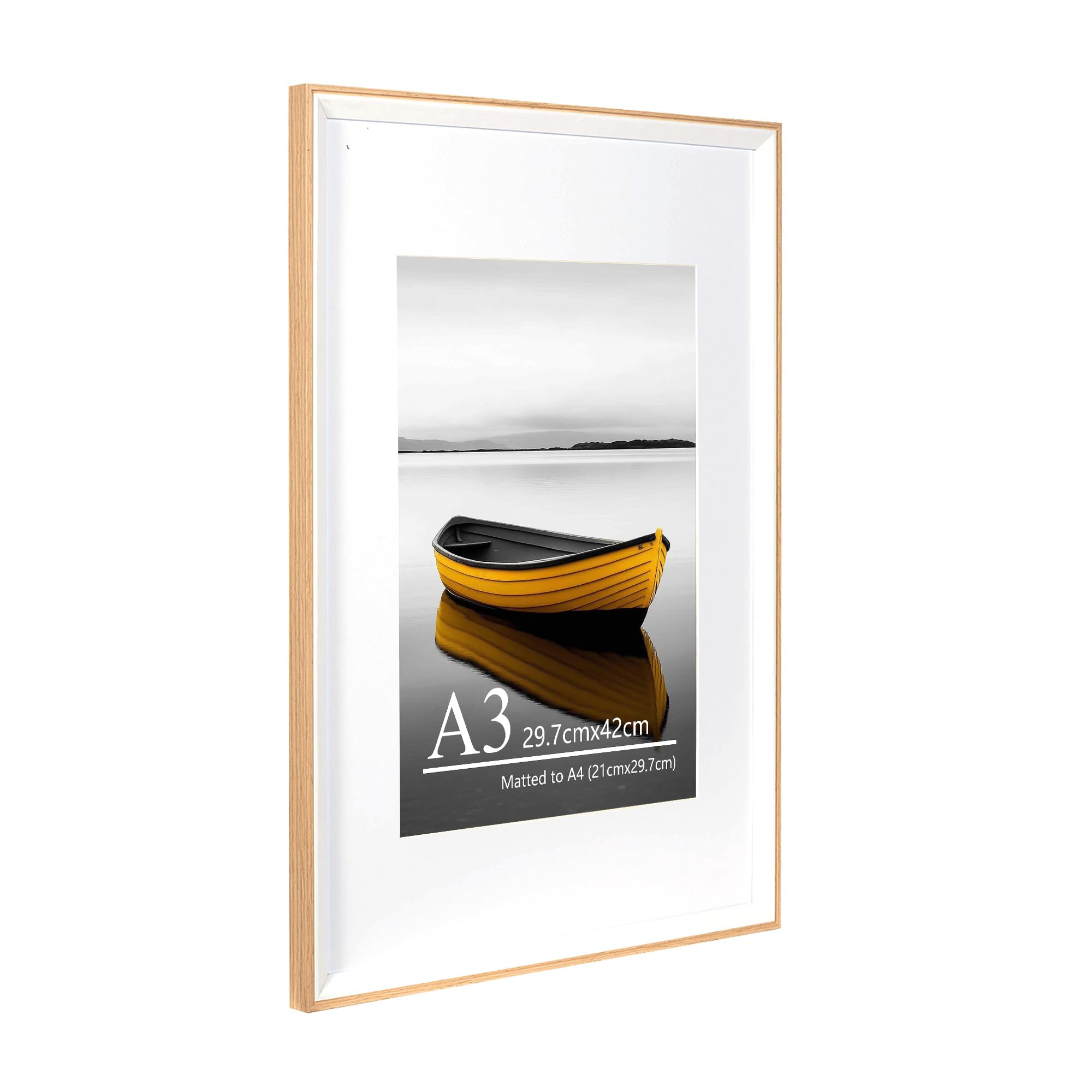 Baoee A3 Eiken wit Tweekleurige Fotolijst met A4 Houder, fotolijst met acrylglas, A3 Lijst, Posterlijst, certificaatlijst, Wandmontage