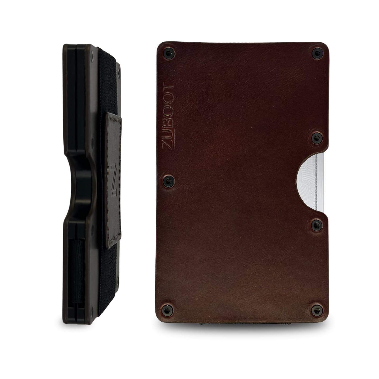Leather RFID Wallet for Men – Slim Front Pocket Card Holder with Cash Strap – Soft Brown Leather, RFID-Blocking, Holds 16 Cards and Folded Bills (Brown Leather, Cash Strap)