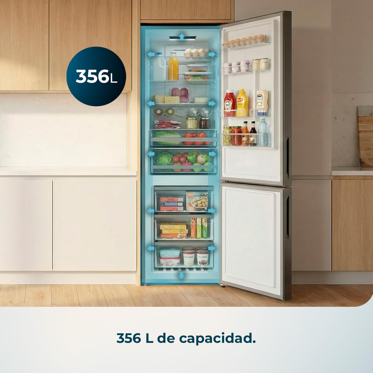 Cecotec Frigorífico Combi 356L Total NoFrost Bolero CoolMarket Combi 356i Inox D. Alto 200cm, Ancho 59,5cm, Fast Freezing, FreshnessFlex HUB, HumidityFlex HUB, Luz LED y Display Interior