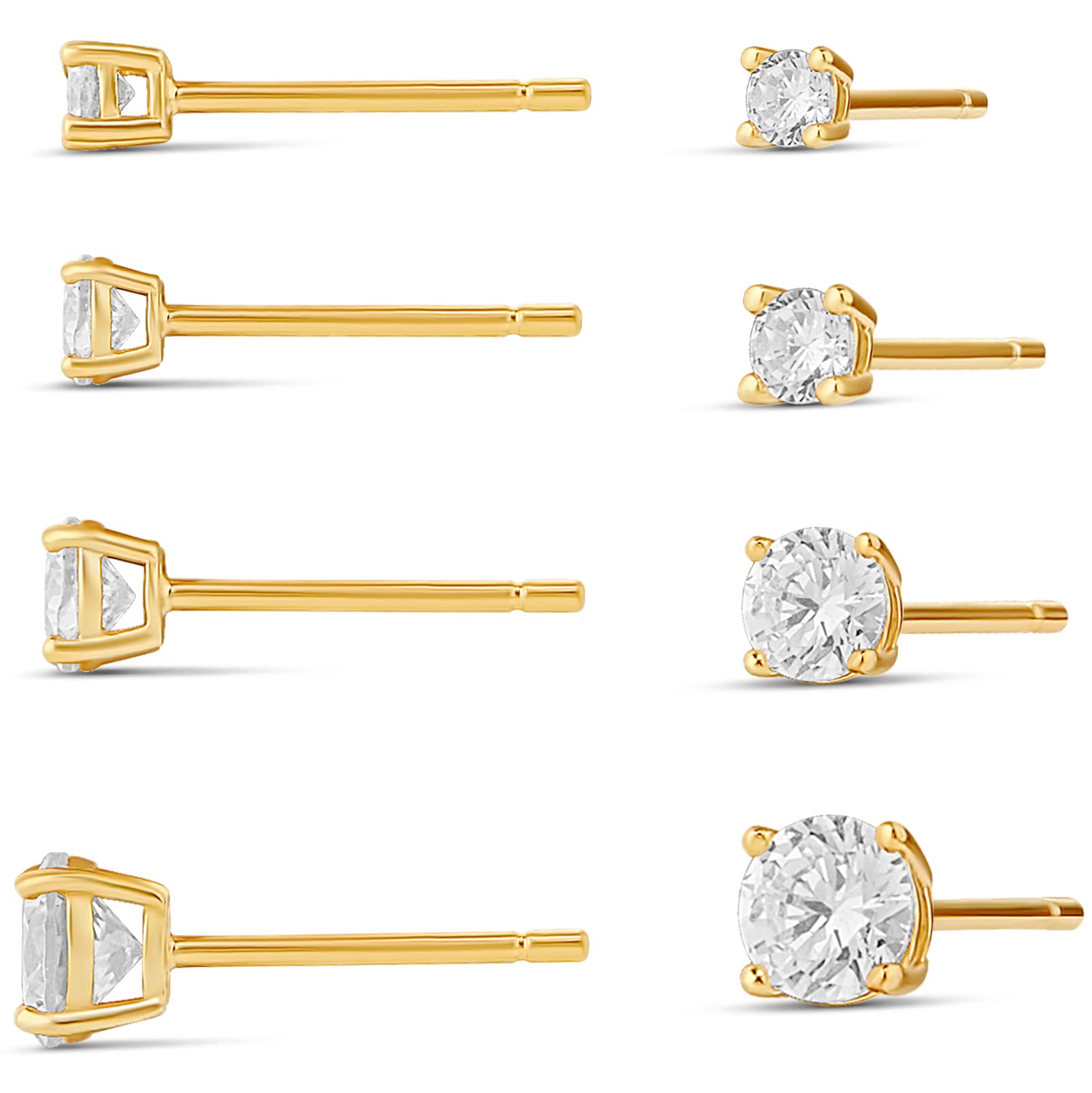 Amazon Essentials 14K Gold Plated Sterling Silver Round or Princess Cut Cubic Zirconia Stud Earring Set