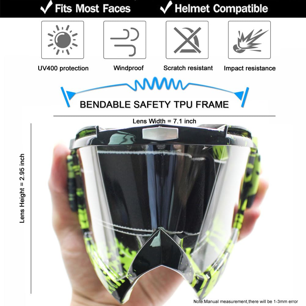 Occhiali Da Moto Per Off-Road - Lente PC Anti-UV, Telaio TPU Morbido, Fori Di Ventilazione, Cinturino Regolabile, Per Motocross, Quad, MTB