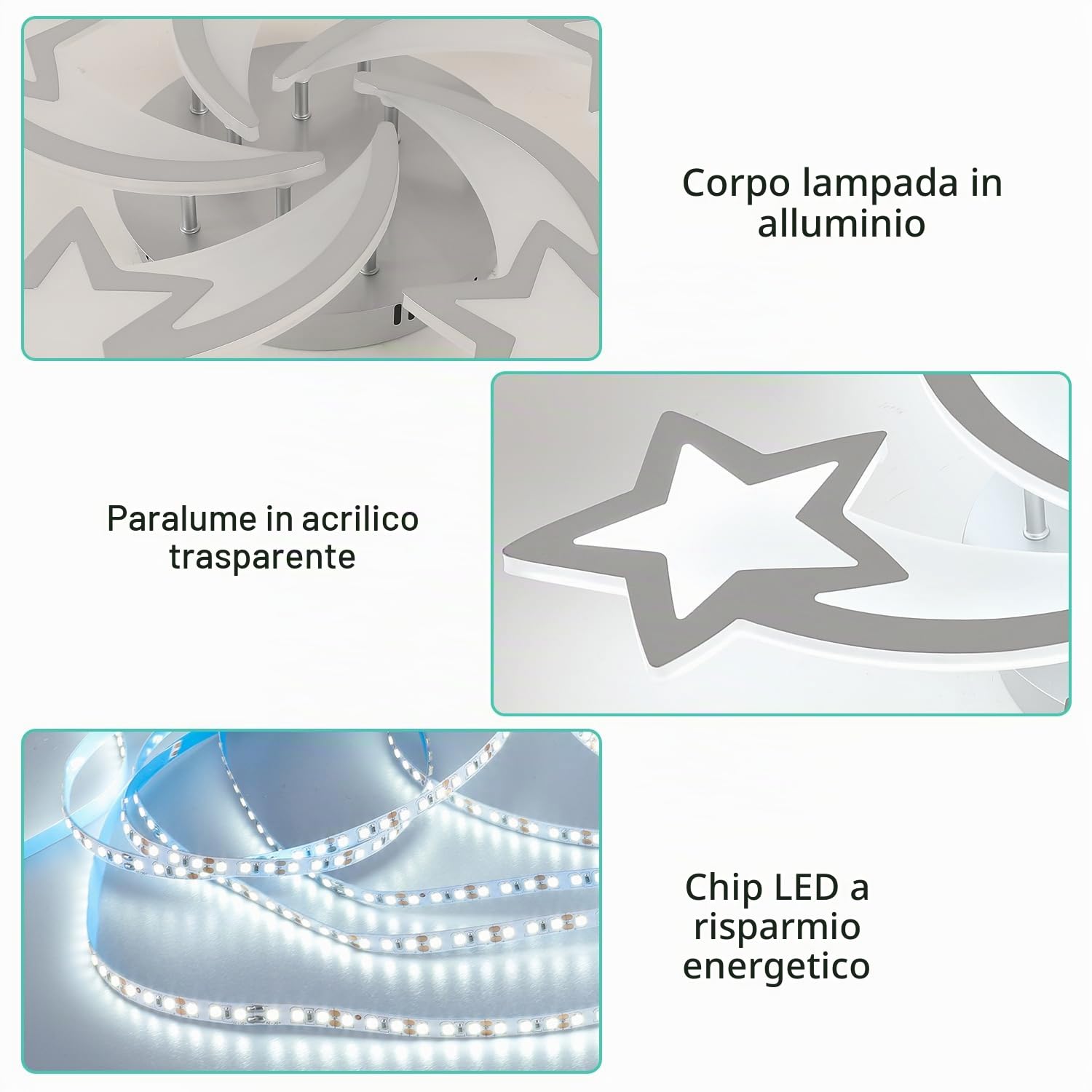 Goeco Lampada da soffitto moderna a LED, lampada da soggiorno da 60 W, lampada da soffitto per soggiorno, camera da letto, camera dei bambini, luce bianca fredda da 6500 K, argento