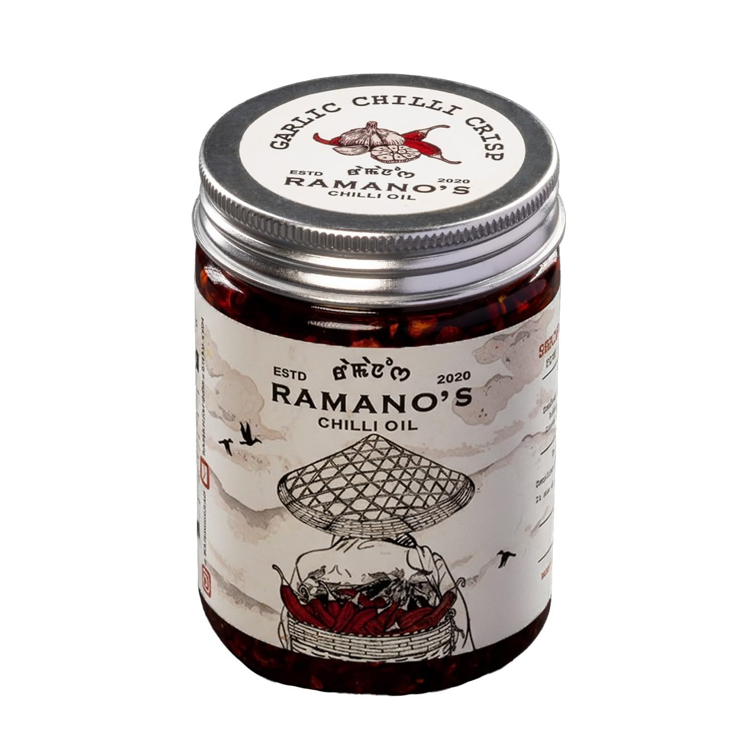 RAMANO'S Garlic chilli crisp 240gms | NO MSG, no soy sauce, no preservatives, all natural | Crispy garlic, Spicy, Garlicky flavour | 5 distinctive hand-picked chillies | Made with Sichuan Peppercorns | Gluten-Free | versatile condiment, dip, marinade or as garnish, Drizzling over noodles, Fried rice, Pizza, Pasta.