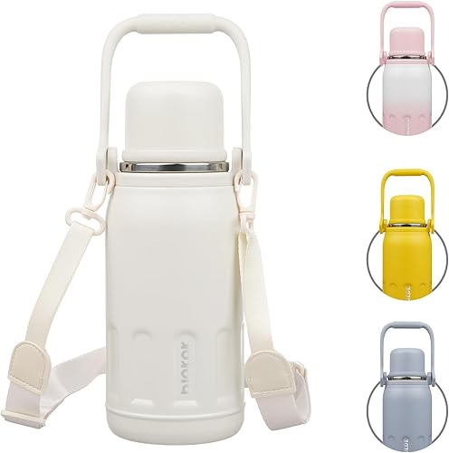 Miniatura 26 de BJPKPK - Botella de agua térmica aislada de 40 onzas con tapa y asa de transporte, botellas de agua de acero inoxidable de doble pared para