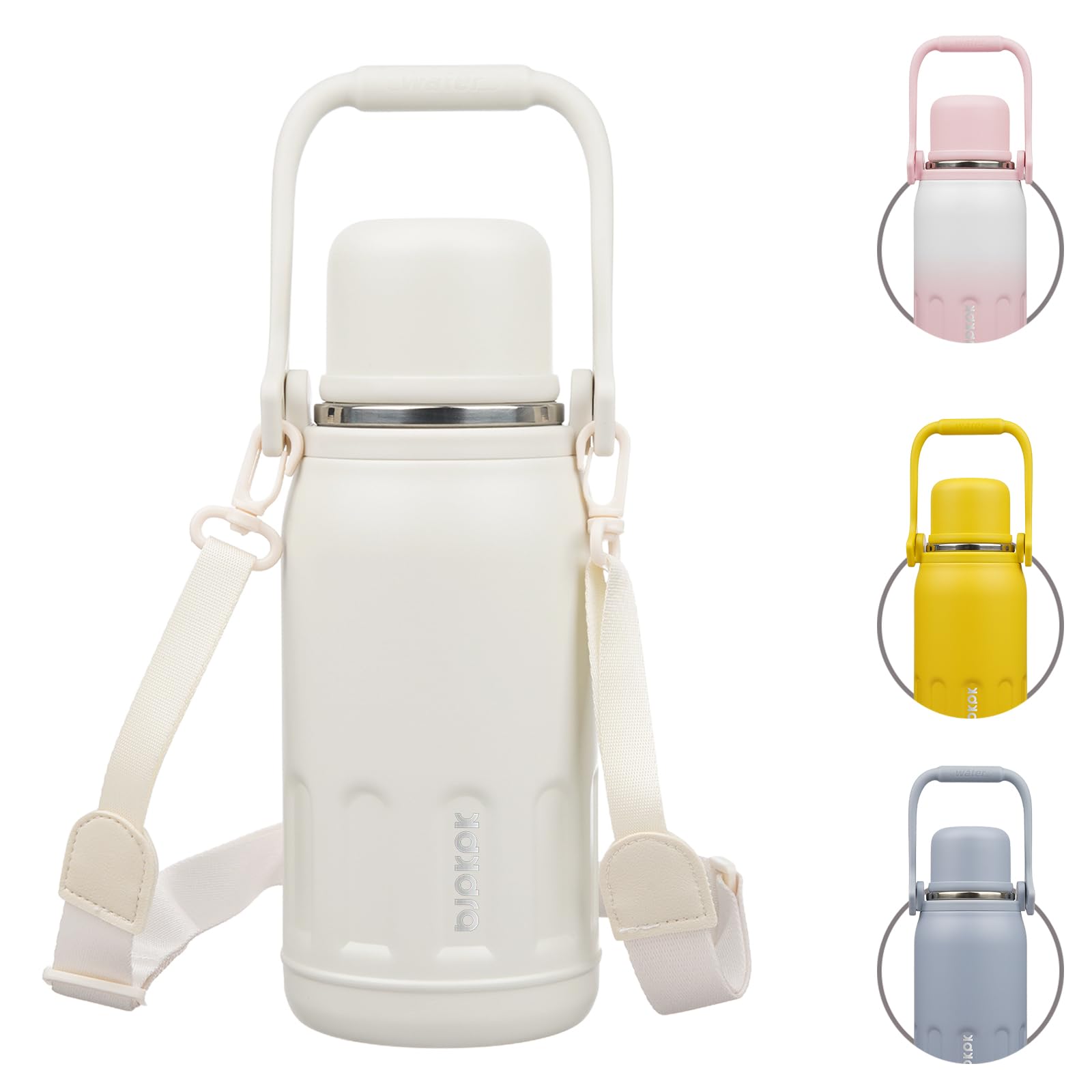 BJPKPK Insulated Water Bottle Leak Proof 27oz Stainless Steel Water Bottles with Handle and Lid Travel Metal Thermos,Beige