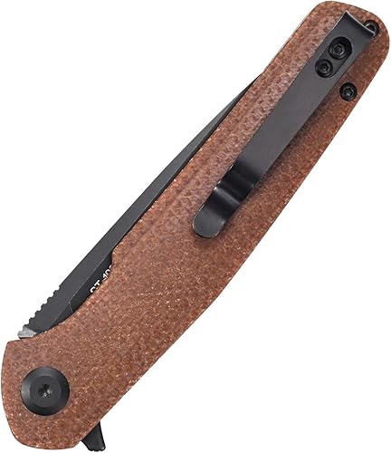 Miniatura 3 de Sitivien Cuchillo plegable ST102, hoja de acero D2+mango Micarta EDC herramienta cuchillo para exteriores, camping, caza, supervivencia (marrón)