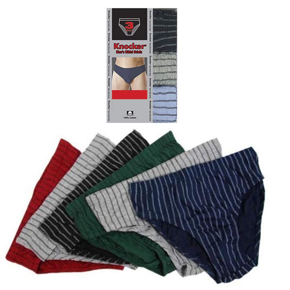 3 Pack Men Bikinis Briefs Underwear 100% Cotton Lined Knocker Size Medium 32-34 Black
