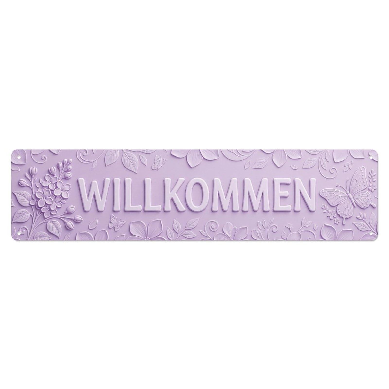 Okahys 4X16inch(10X40cm) Lilac Purple Soft Spring Welcome Metal Tin Sign