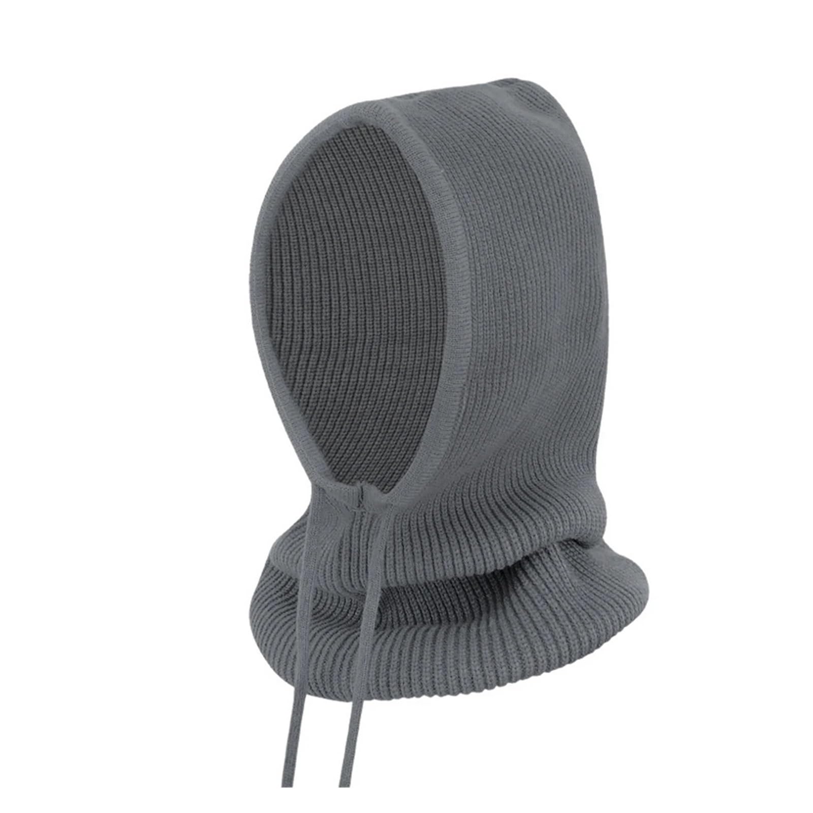 Gorro unisex de punto de lana para mujer, bufanda de cuello con capucha para invierno, con cordón para hombre