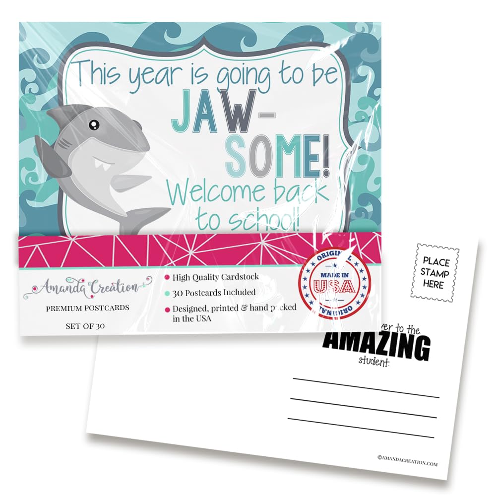 Awesome Shark Themed Welcome Back To School Blank Postcards For Teachers To Send To Students, 4"x6" Fill In Notecards by AmandaCreation (30)