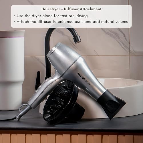 Miniatura 2 de Taiff Style IonSense - Secador de pelo profesional | Secador de pelo de cerámica iónica de 1875 W con difusor | Ligero apto para viajes | Doble Gris